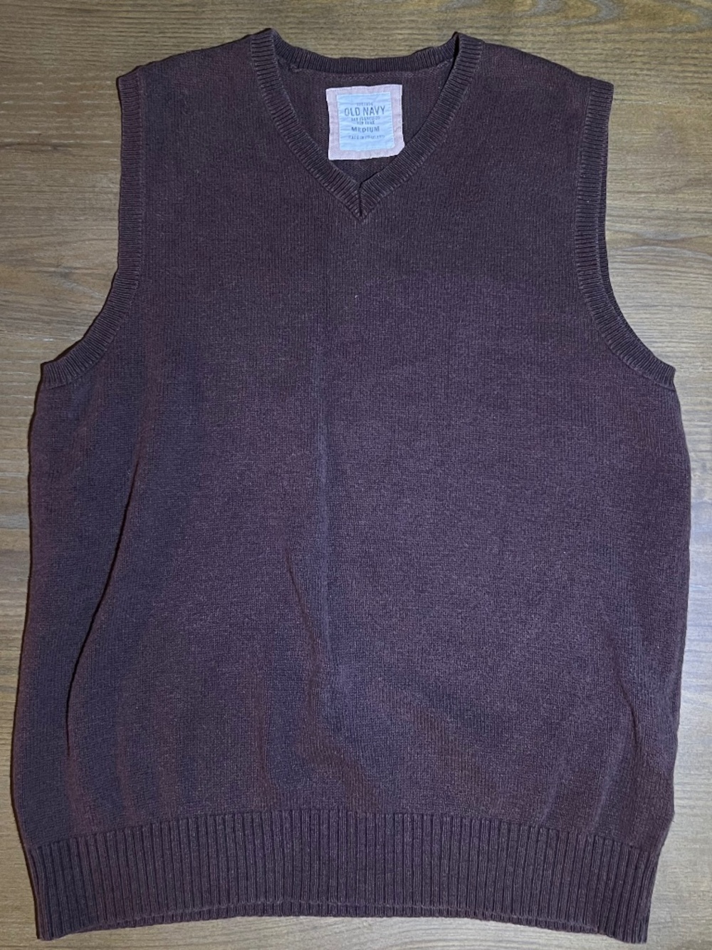 Vintage Old Navy Cotton Cashmere Sweater Vest V Neck Brown Knit M Grandpa Preppy